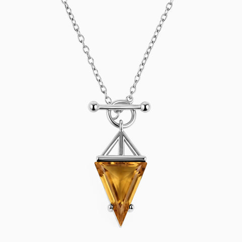 Triangle Citrine Toggle Clasp Necklace - Pendulum 925 Sterling Front View