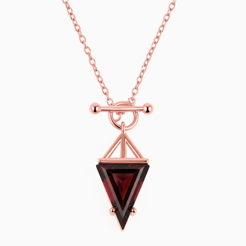 Triangle Garnet Toggle Clasp Necklace - Pendulum 18KT Rose Gold Vermeil Front View