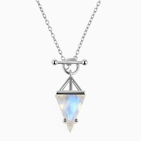 Triangle Moonstone Toggle Clasp Necklace - Pendulum 925 Sterling Front View