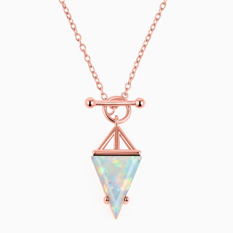 Triangle Opal Toggle Clasp Necklace - Pendulum 18KT Rose Gold Vermeil Front View