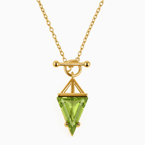 Triangle Peridot Toggle Clasp Necklace - Pendulum 18KT Yellow Gold Vermeil Front View