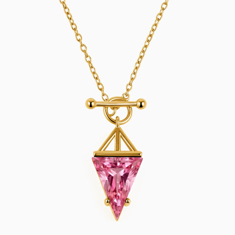 Triangle Pink Tourmaline Toggle Clasp Necklace - Pendulum 18KT Yellow Gold Vermeil Front View