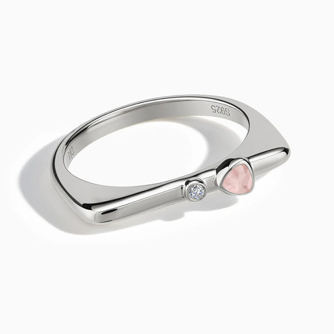 Triangle Rose Quartz Puzzle Stacking Ring - Minimal Flare 925 Sterling Front View