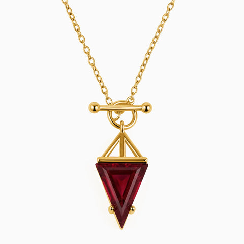 Triangle Ruby Toggle Clasp Necklace - Pendulum 18KT Yellow Gold Vermeil Front View