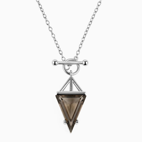 Triangle Smoky Quartz Toggle Clasp Necklace - Pendulum 925 Sterling Front View