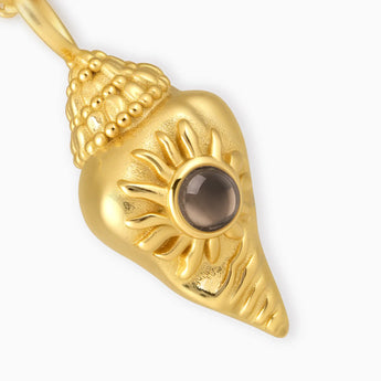 18KT Yellow Gold Vermeil Round Smoky Quartz Sun Conch Necklace Tidal Glow Detail View