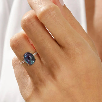 18KT Rose Gold Vermeil Alexandrite Cabochon Ring - Minimal Spiritual Worn View