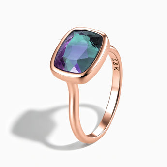 18KT Rose Gold Vermeil Alexandrite Cushion Ring - Pure Hush Side View