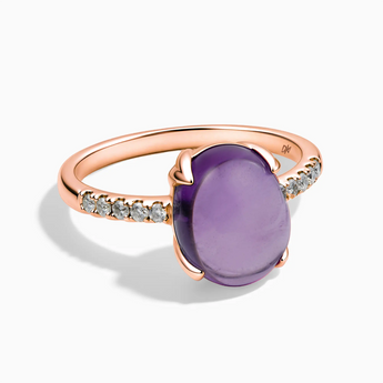 18KT Rose Gold Vermeil Amethyst Cabochon Ring - Minimal Spiritual Front View