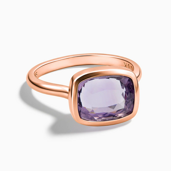 18KT Rose Gold Vermeil Amethyst Cushion Ring - Pure Hush Front View