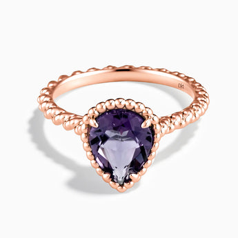 18KT Rose Gold Vermeil Amethyst Pear Ring - Still Light Front View