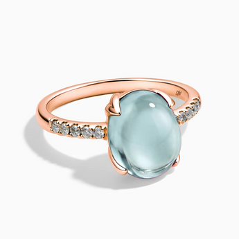 18KT Rose Gold Vermeil Aquamarine Cabochon Ring - Minimal Spiritual Front View