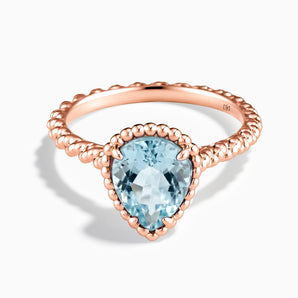 18KT Rose Gold Vermeil Aquamarine Pear Ring - Still Light Front View