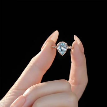 18KT Rose Gold Vermeil Aquamarine Pear Ring - Still Light Hand-Held Shot