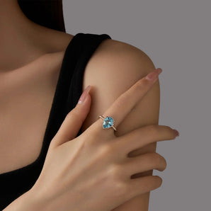 18KT Rose Gold Vermeil Aquamarine Pear Ring - Still Light Model Shot