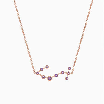 18KT Rose Gold Vermeil Aquarius Zodiac Constellation Necklace - Amethyst Front View