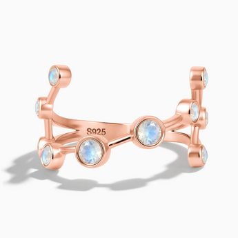 18KT Rose Gold Vermeil Aquarius Zodiac Constellation Ring - Moonstone Front View
