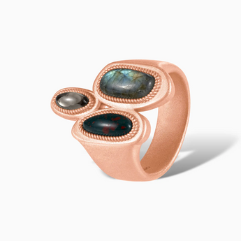 18KT Rose Gold Vermeil Asymmetrical Labradorite & Bloodstone Vintage Ring - Archipelago Side View