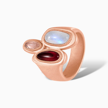 18KT Rose Gold Vermeil Asymmetrical Moonstone & Ruby Vintage Ring - Archipelago Side View