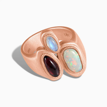 18KT Rose Gold Vermeil Asymmetrical Opal & Garnet Vintage Ring - Archipelago Front View