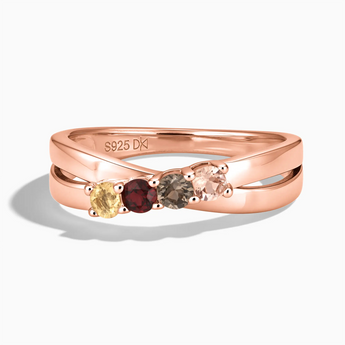 18KT Rose Gold Vermeil Autumn Twilight Four Round Stone Crossover Ring - Seasons Rhythm Front View