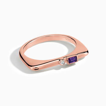 18KT Rose Gold Vermeil Baguette Amethyst Puzzle Stacking Ring - Minimal Mood Front View