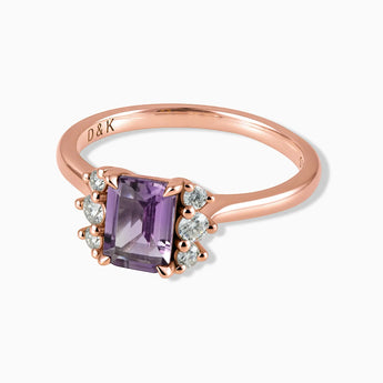 18KT Rose Gold Vermeil Baguette Amethyst Ring – Seraph Front View