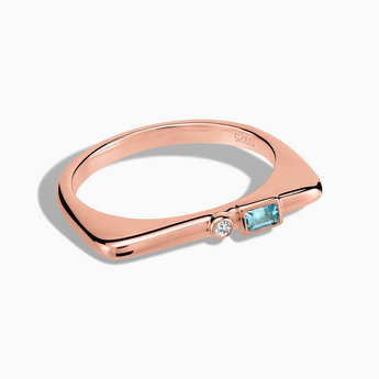 18KT Rose Gold Vermeil Baguette Aquamarine Puzzle Stacking Ring - Minimal Mood Front View