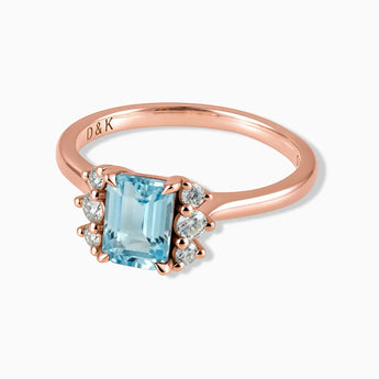 18KT Rose Gold Vermeil Baguette Aquamarine Ring – Seraph Front View