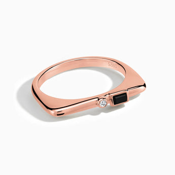 18KT Rose Gold Vermeil Baguette Black Onyx Puzzle Stacking Ring - Minimal Mood Front View