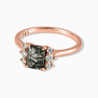 18KT Rose Gold Vermeil Baguette Black Rutilated Quartz Ring – Seraph Front View