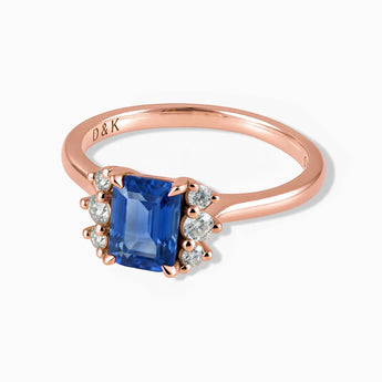 18KT Rose Gold Vermeil Baguette Blue Sapphire Ring – Seraph Front View