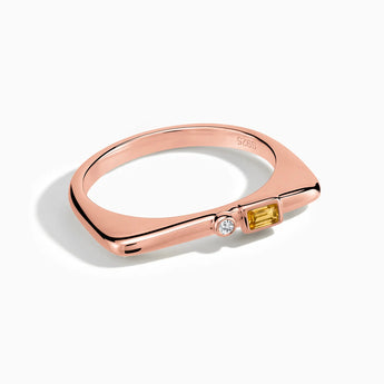 18KT Rose Gold Vermeil Baguette Citrine Puzzle Stacking Ring - Minimal Mood Front View