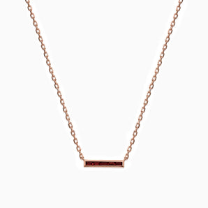18KT Rose Gold Vermeil Baguette Garnet Bar Necklace - Lucid Line Front View