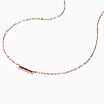 18KT Rose Gold Vermeil Baguette Garnet Bar Necklace - Lucid Line Side View