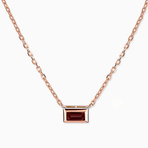 18KT Rose Gold Vermeil Baguette Garnet Bezel Necklace - Axiom Front View