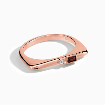 18KT Rose Gold Vermeil Baguette Garnet Puzzle Stacking Ring - Minimal Mood Front View