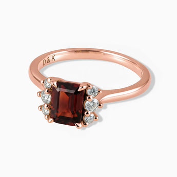 18KT Rose Gold Vermeil Baguette Garnet Ring – Seraph Front View