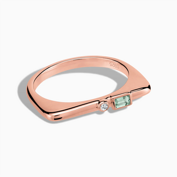 18KT Rose Gold Vermeil Baguette Green Amethyst Puzzle Stacking Ring - Minimal Mood Front View