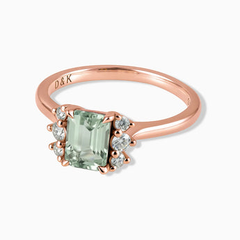 18KT Rose Gold Vermeil Baguette Green Amethyst Ring – Seraph Front View