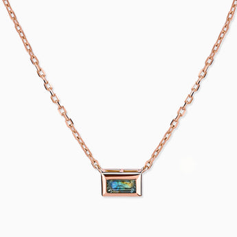 18KT Rose Gold Vermeil Baguette Labradorite Bezel Necklace - Axiom Front View