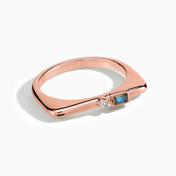 18KT Rose Gold Vermeil Baguette Labradorite Puzzle Stacking Ring - Minimal Mood Front View