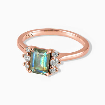 18KT Rose Gold Vermeil Baguette Labradorite Ring – Seraph Front View