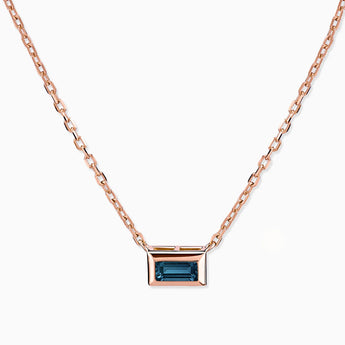 18KT Rose Gold Vermeil Baguette London Blue Topaz Bezel Necklace - Axiom Front View