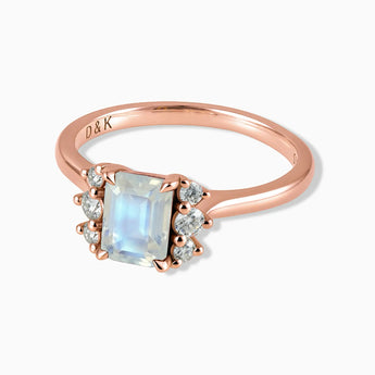18KT Rose Gold Vermeil Baguette Moonstone Ring – Seraph Front View