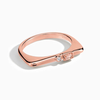 18KT Rose Gold Vermeil Baguette Morganite Puzzle Stacking Ring - Minimal Mood Front View