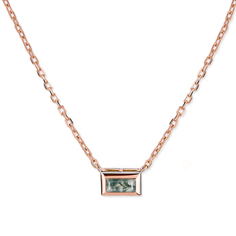 18KT Rose Gold Vermeil Baguette Moss Agate Bezel Necklace - Axiom Front View