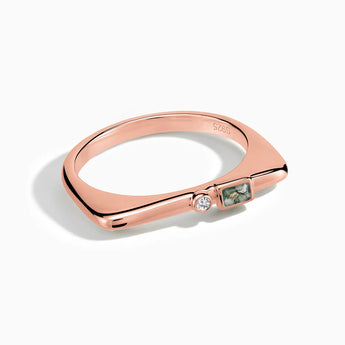 18KT Rose Gold Vermeil Baguette Moss Agate Puzzle Stacking Ring - Minimal Mood Front View