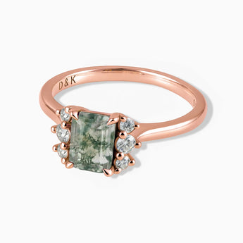 18KT Rose Gold Vermeil Baguette Moss Agate Ring – Seraph Front View