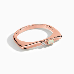 18KT Rose Gold Vermeil Baguette Opal Puzzle Stacking Ring - Minimal Mood Front View